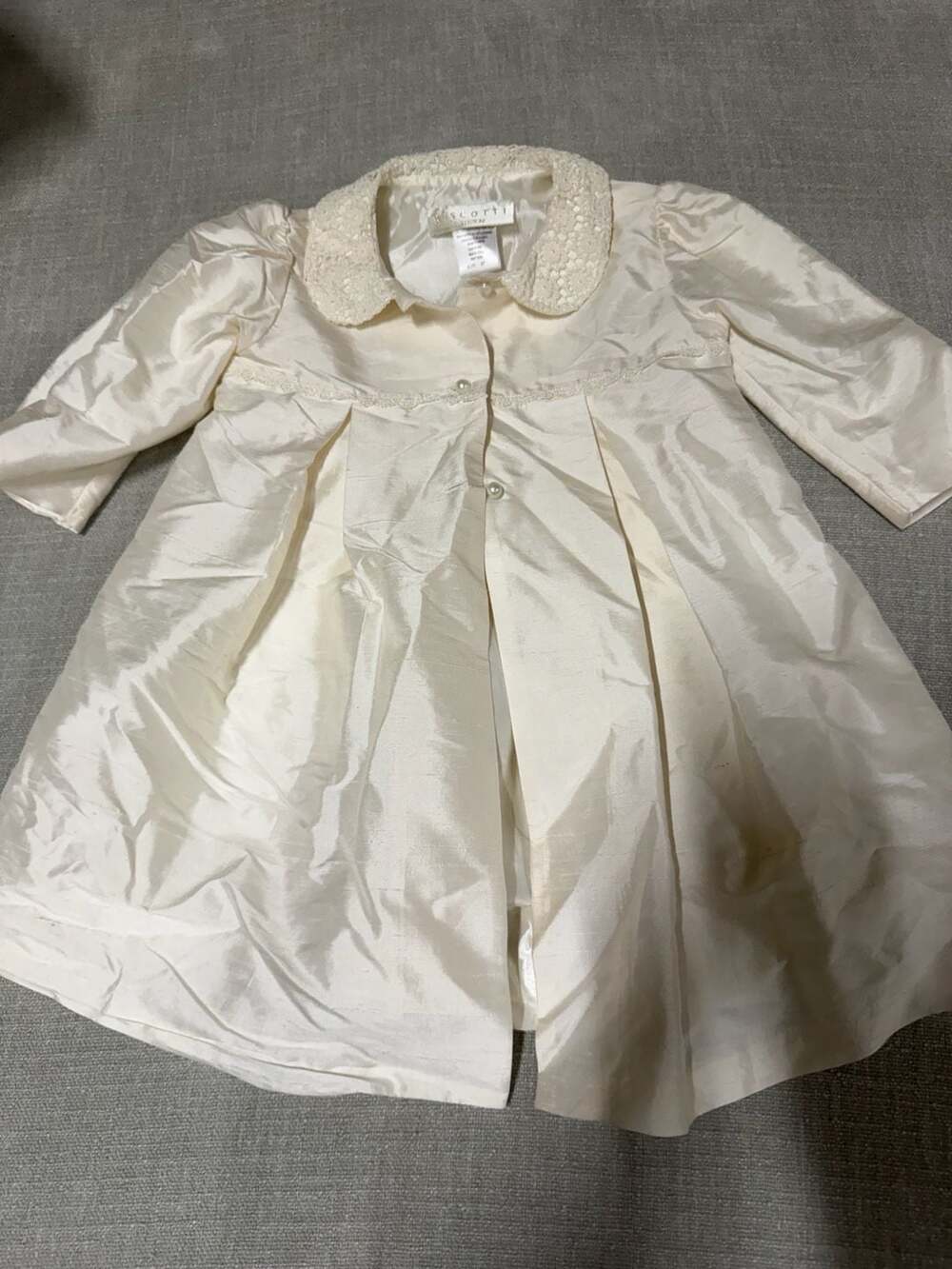 Biscotti Collezioni Girls Ivory Dress Coat with Lace Collar Size 2T